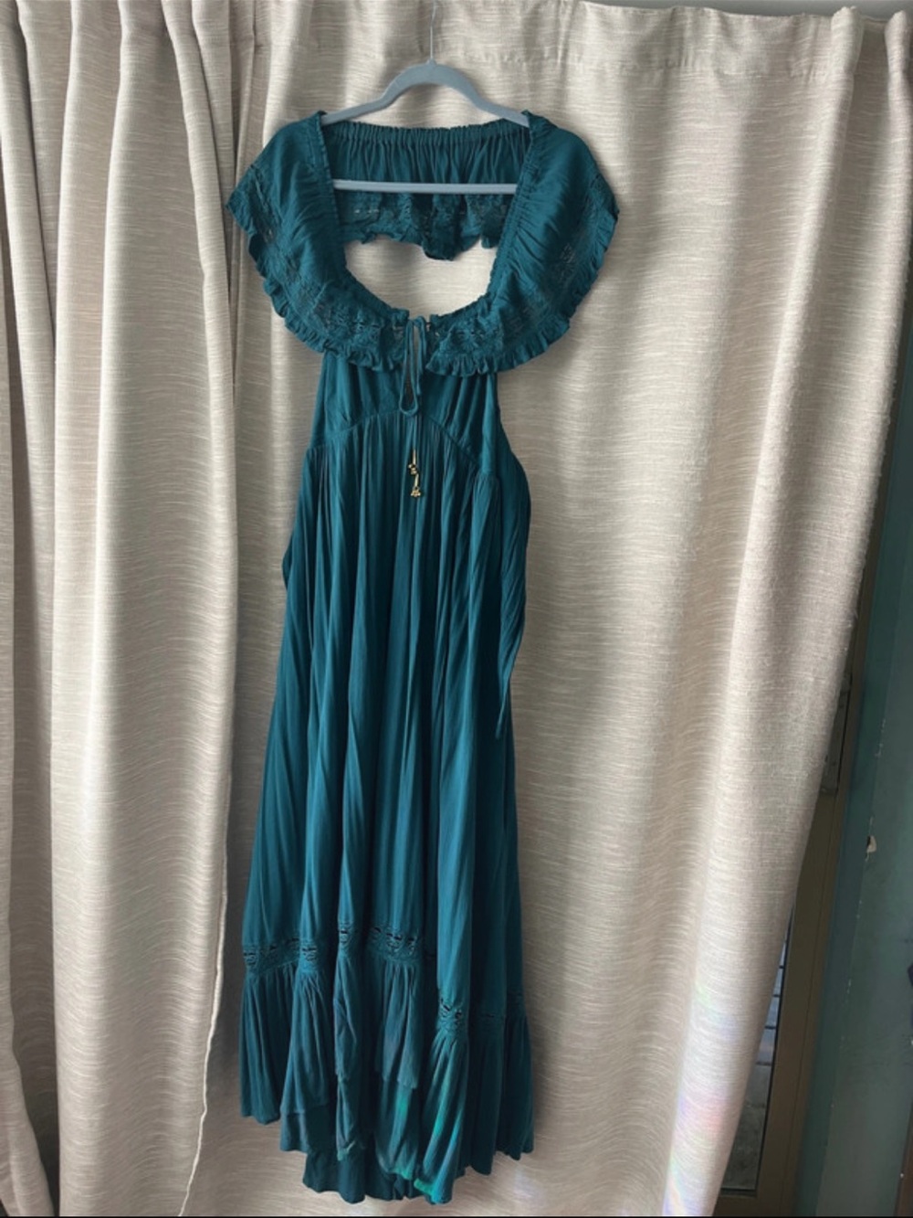 Free People Teal Ruffle Maxi Dress
